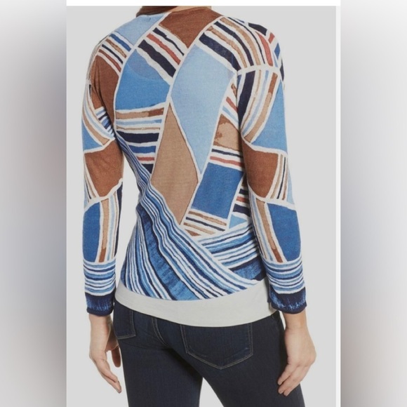 NIC & ZOE SEAGLASS abstract linen  open front drapery light cardigan 1X NWT - Picture 10 of 12